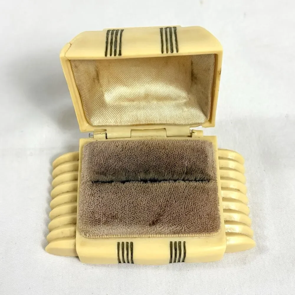 VTG Art Deco Celluloid Velvet Lined Ring Box W & S New York Made in USA - AS IS